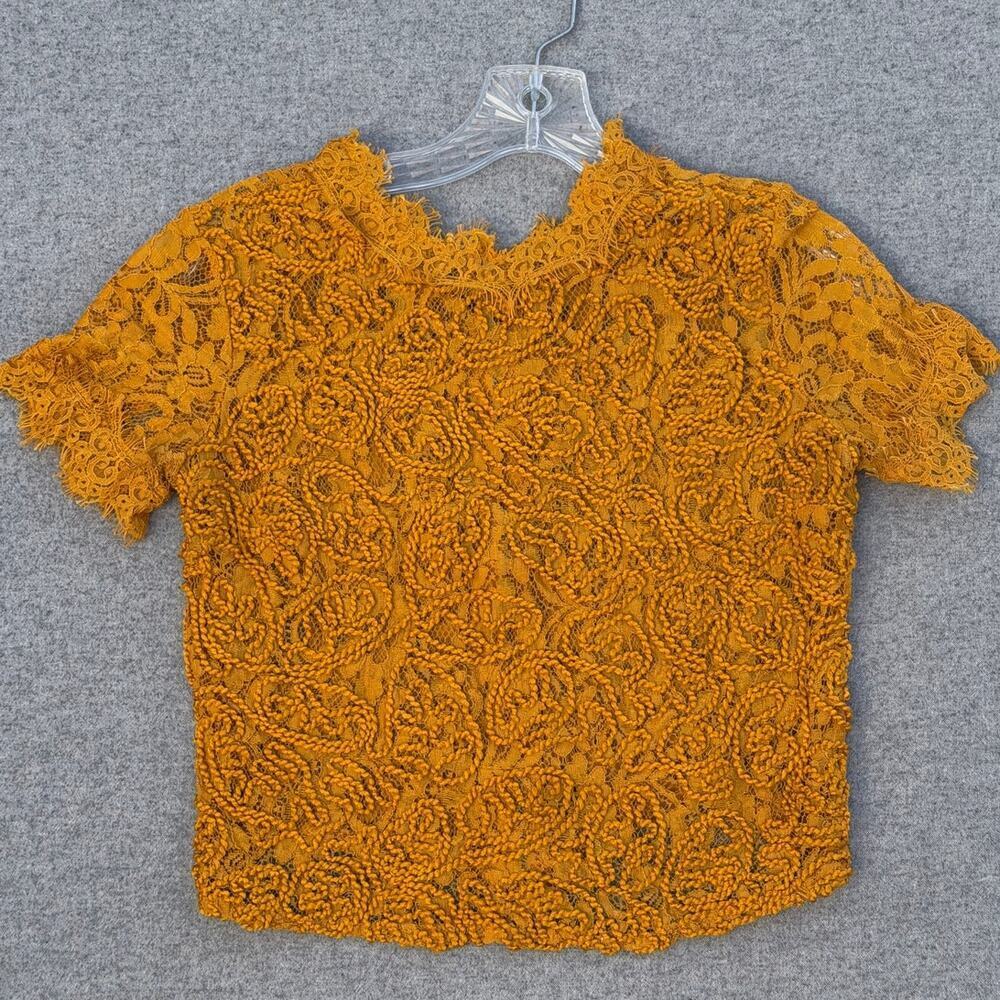 Zara Trafaluc Mustard Lace Crop Top Short Sleeve Size S